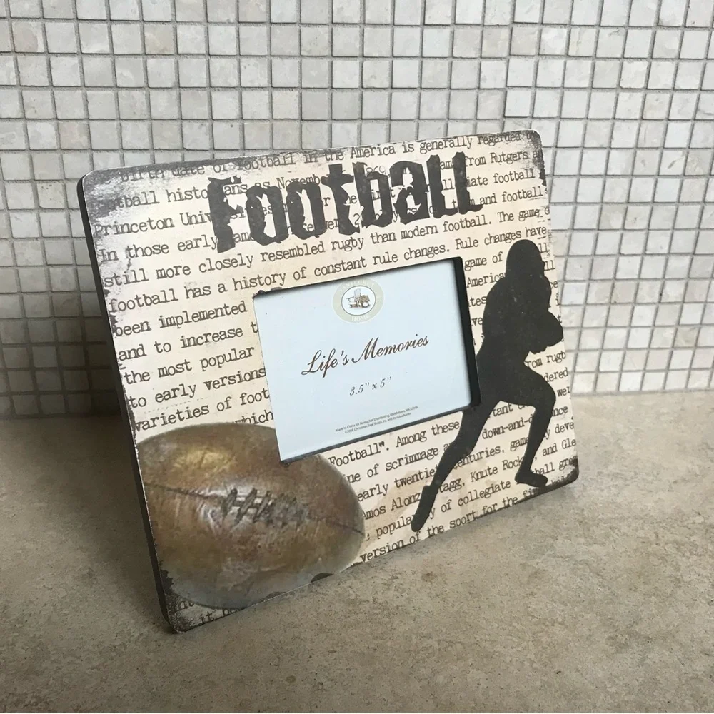 DISTRESSED FARMHOUSE FOOTBALL FRAME HOLDS 3.5” x 5” PICTURE by NANTUCKET FRAMES